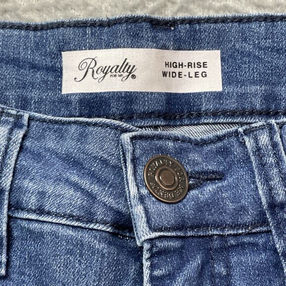 Royalty For Me Denim Blue Jeans Size 10 High Rise Wide Leg Boho Preppy Coastal - Picture 9 of 12